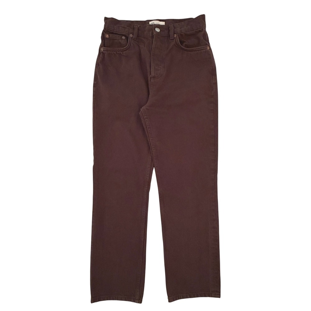 Zara Womens Chocolate Brown High Waist Straight Leg Jeans Button Fly Size 4 Fall